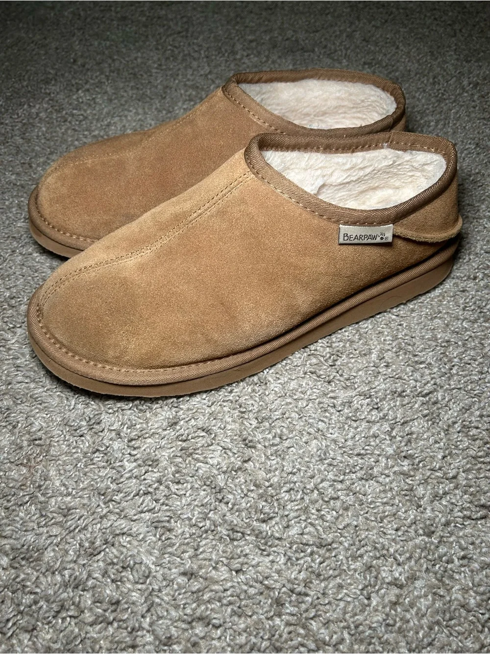 BearPaw Men’s Light Brown Suede Slip-On Loafers 10 Warm Comfort Home Shoes Winte